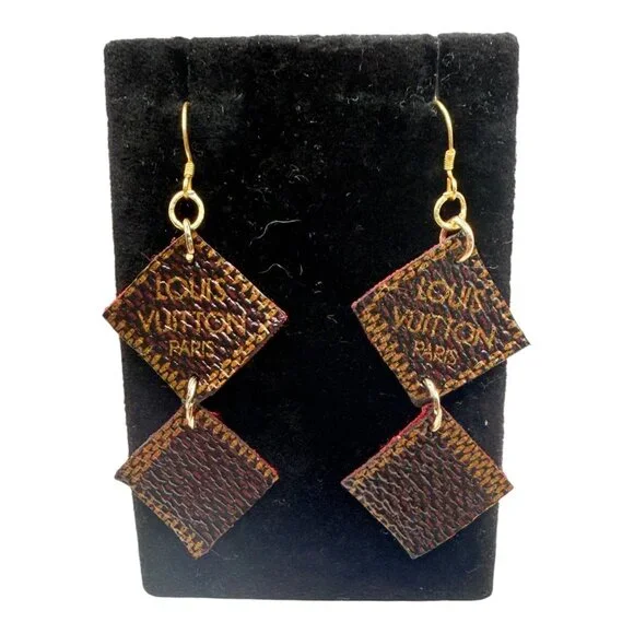 Upcycled Designer Canvas Earrings - 925 Silver Hooks | French Luxury Jewelry - Picture 10 of 11